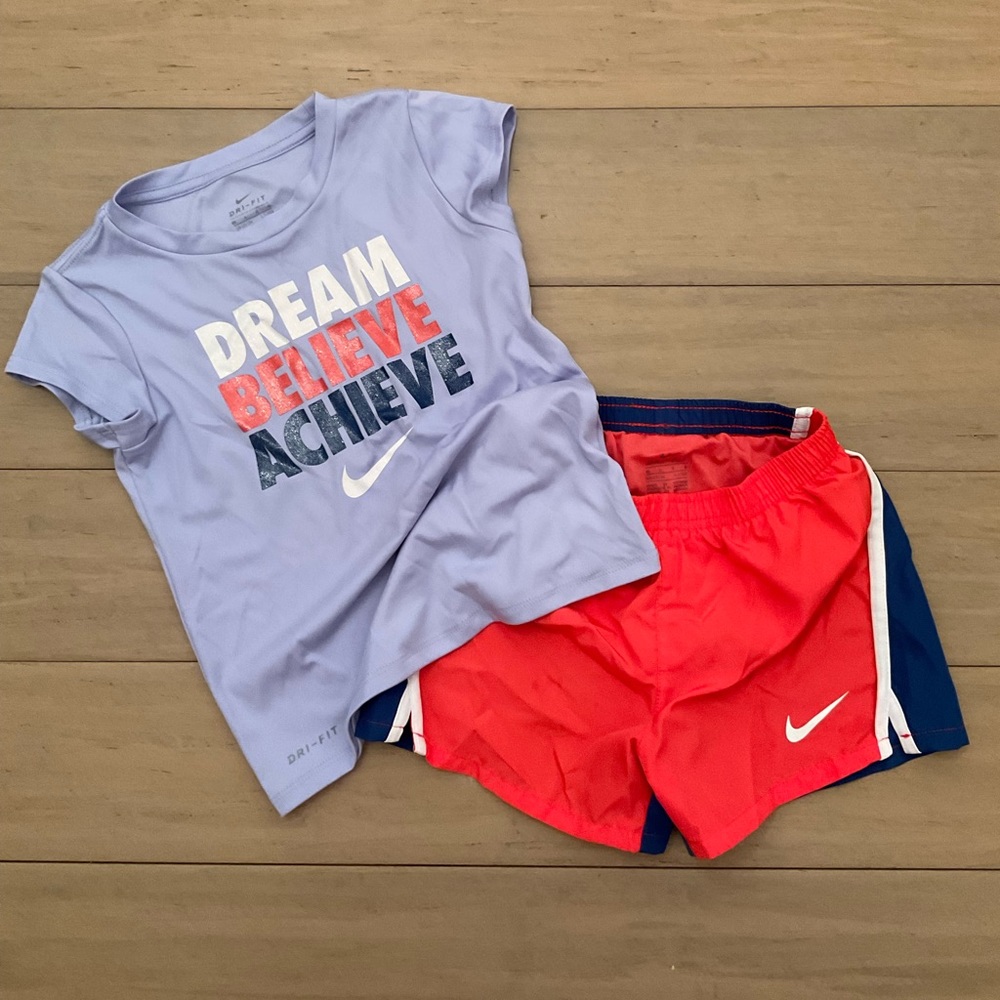 Nike Bundle Red/White/Blue shorts and Tee plus pink Nike shorts (all size 6x)